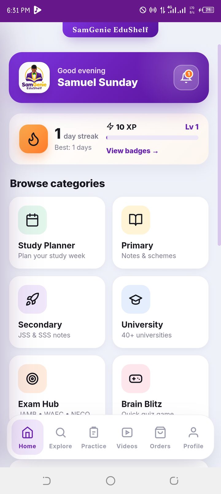 SamGenie EduShelf home dashboard