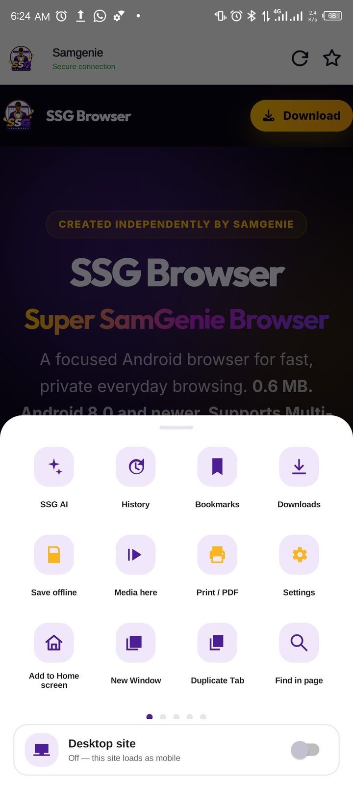 SSG Browser menu