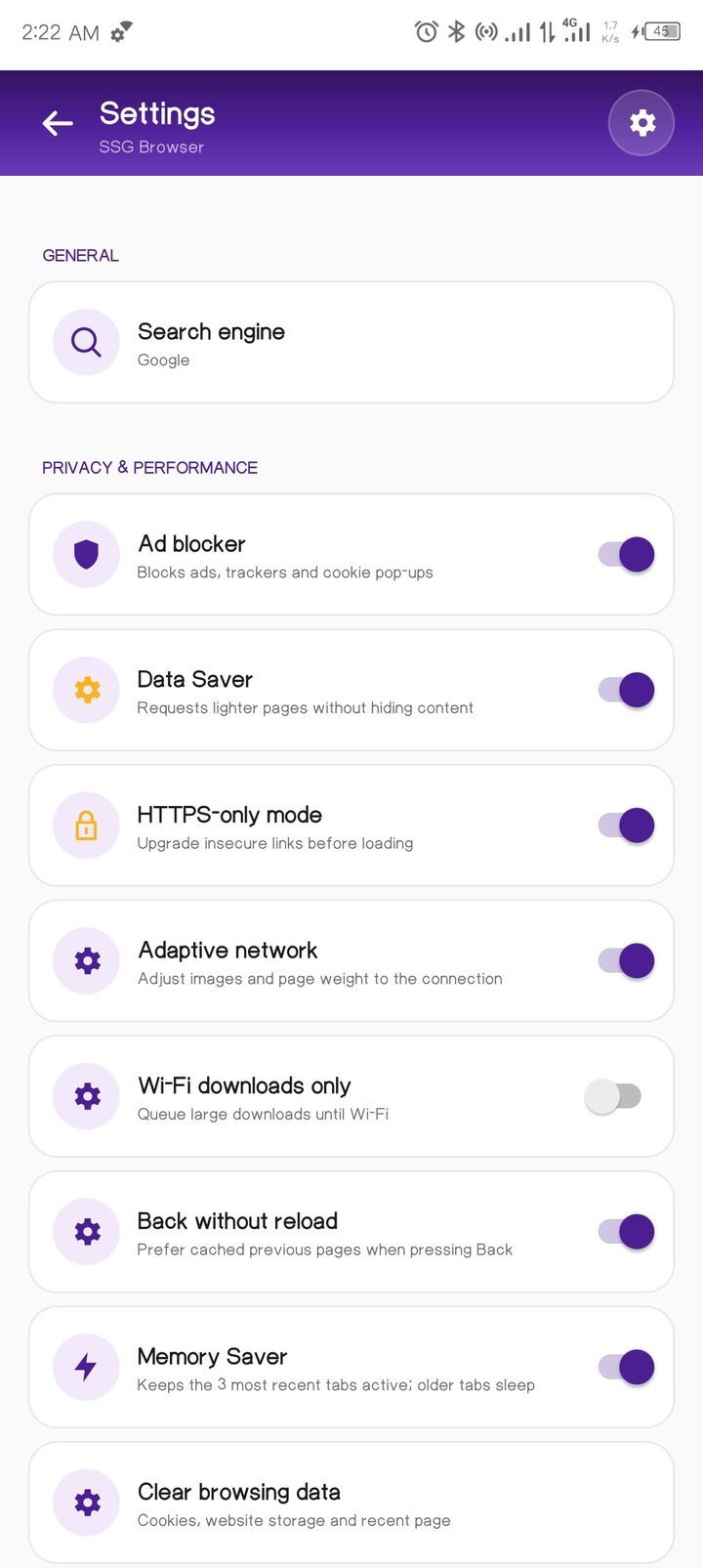 SSG Browser settings