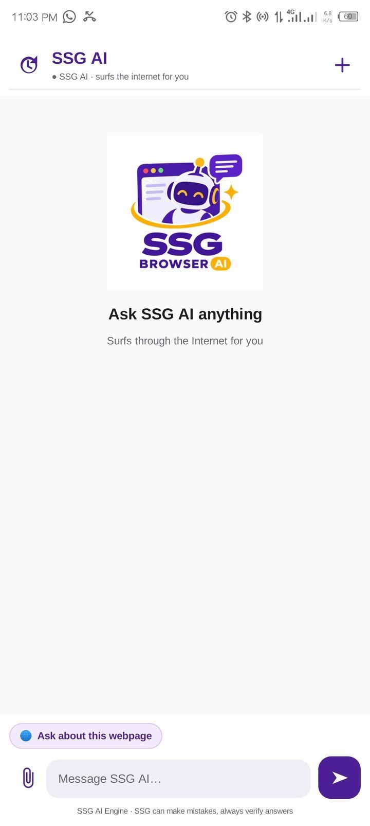SSG AI chat in SSG Browser answering a question